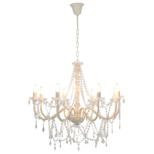 Candelabru Cu Mărgele, Alb, 8 Becuri E14