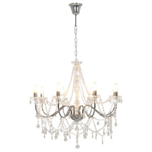 Candelabru Cu Mărgele, Argintiu, 8 Becuri E14