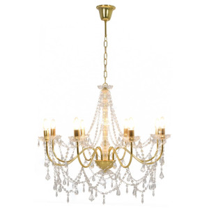 Candelabru Cu Mărgele, Auriu, 8 Becuri E14