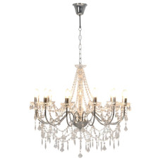 Candelabru Cu Mărgele, Argintiu, 12 Becuri X E14