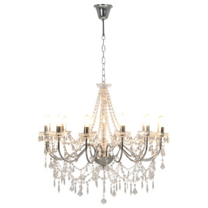 Candelabru Cu Mărgele, Argintiu, 12 Becuri X E14