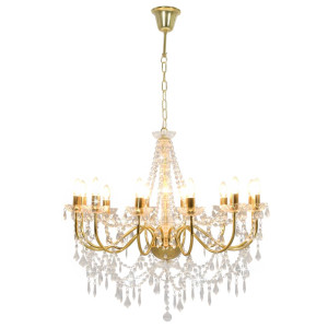 Candelabru Cu Mărgele, Auriu, 12 Becuri E14