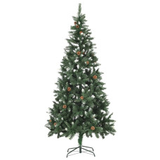 Brad De Crăciun Artificial Cu Conuri Pin Și Sclipici Alb 210 Cm