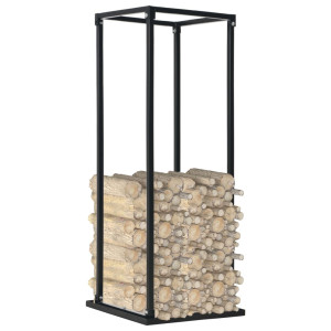 Rastel Lemne De Foc, Cu Postament, Negru, 37X37X113 Cm, Oțel