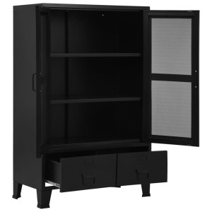 Dulap Birou Cu Uși De Plasă Negru 75X40X120 Cm Oțel Industrial