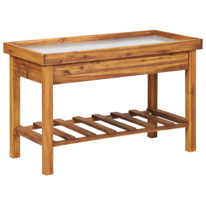 Banc De Lucru De Grădină, Blat Din Zinc, Lemn Masiv De Acacia