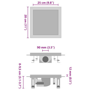 Rigolă De Duș Capac Plat Gresie 2-În-1 28X28 Cm Oțel Inoxidabil