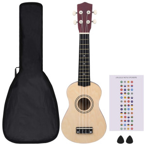 Set Ukulele Soprano, Cu Husă, Pentru Copii, Natural, 21"