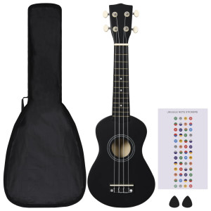 Set Ukulele Soprano, Cu Husă, Pentru Copii, Negru, 21"