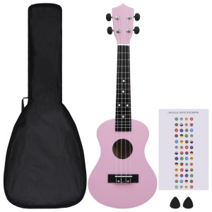 Set Ukulele Soprano Pentru Copii, Cu Husă, Roz, 23"