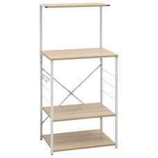 Dulap Microunde, Alb/Stejar, 60X39,6X123 Cm, Lemn Prelucrat