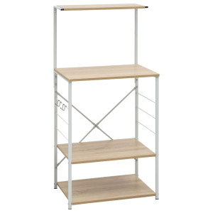 Dulap Microunde, Alb/Stejar, 60X39,6X123 Cm, Lemn Prelucrat