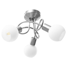 Lustră Cu Abajururi Din Ceramică, 3 Becuri E14, Alb, Glob