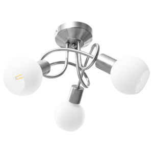 Lustră Cu Abajururi Din Ceramică, 3 Becuri E14, Alb, Glob