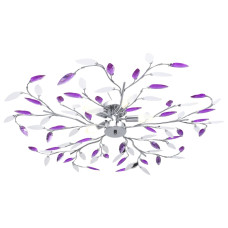 Lustră Cu Brațe Tip Frunze Cristal Acrilic Violet 5 Becuri E14