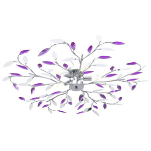Lustră Cu Brațe Tip Frunze Cristal Acrilic Violet 5 Becuri E14