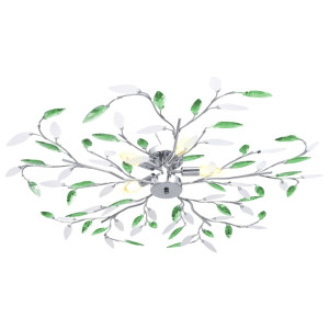 Lustră Cu Brațe Tip Frunze Cristal Acrilic Verde 5 Becuri E14