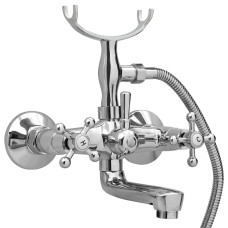 Baterie Cadă Cu 2 Robinete + Deviator Duș De Mână Chrome Retro