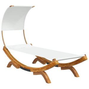 Pat De Exterior Cu Baldachin, Crem, 100X200X126 Cm, Lemn Masiv