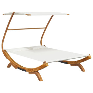 Pat De Exterior Cu Baldachin, Crem, 165X203X138 Cm, Lemn Masiv