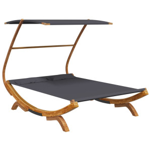 Pat De Exterior Cu Baldachin Antracit 165X203X138 Cm Lemn Masiv