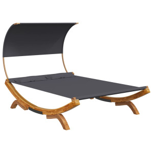 Pat De Exterior Cu Baldachin Antracit 165X203X126 Cm Lemn Masiv