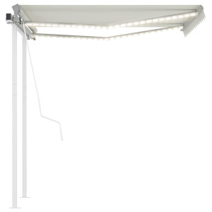 Copertină Automată Cu Senzor Vânt & Led, Crem, 3X2,5 M