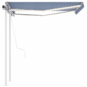Copertină Automată Cu Senzor Vânt & Led Albastru/Alb 3,5X2,5 M