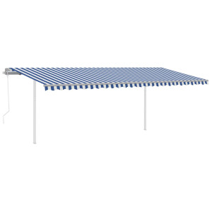 Copertină Automată Cu Senzor Vânt & Led, Albastru & Alb, 6X3 M