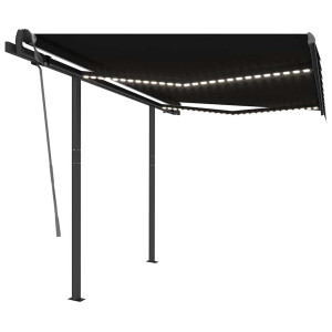 Copertină Automată Cu Senzor Vânt & Led, Antracit, 3,5X2,5 M