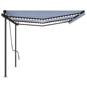 Copertină Automată Cu Senzor Vânt & Led, Albastru & Alb, 6X3 M