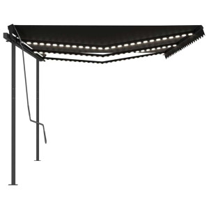 Copertină Automată Cu Senzor Vânt & Led, Antracit, 6X3 M