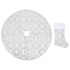 Covor Fustă De Brad Crăciun Cu Șosetă, Alb, 90 Cm, Țesătură