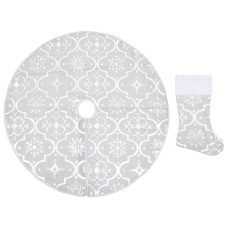 Covor Fustă De Brad Crăciun Cu Șosetă, Alb, 150 Cm, Țesătură