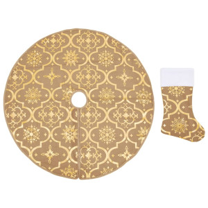 Covor Fustă De Brad Crăciun Cu Șosetă, Galben, 150 Cm, Țesătură
