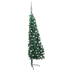 Brad Crăciun Artificial Pre-Iluminat Set Globuri Verde 120 Cm