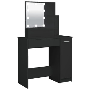 Masă De Toaletă Cu Led, Negru, 86,5X35X136 Cm