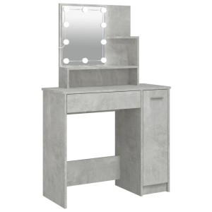 Masă De Toaletă Cu Led, Gri Beton, 86,5X35X141 Cm