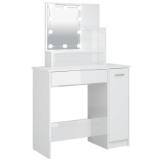 Masă De Toaletă Cu Led, Alb Extralucios, 86,5X35X136 Cm