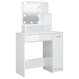 Masă De Toaletă Cu Led, Alb Extralucios, 86,5X35X136 Cm