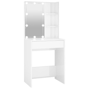 Masă De Toaletă Cu Led, Alb Extralucios, 60X40X140 Cm