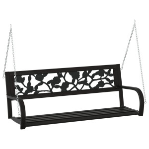 Bancă Balansoar De Grădină, Negru, 125 Cm, Oțel Și Plastic