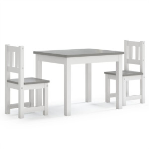 Set Masă&Scaun Pentru Copii, 3 Piese, Alb Și Gri, Mdf