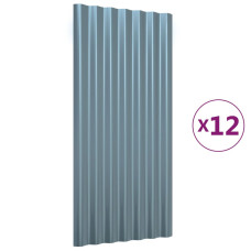 Panouri Acoperiș 12 Buc. Gri 80X36 Cm Oțel Vopsit Electrostatic