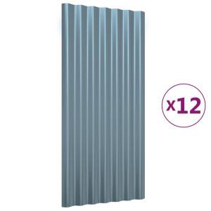 Panouri Acoperiș 12 Buc. Gri 80X36 Cm Oțel Vopsit Electrostatic