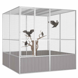 Colivie Pentru Păsări Gri 213,5X217,5X211,5 Cm Oțel Galvanizat