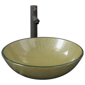 Chiuvetă Baie Cu Robinet Și Scurgere Tip Push, Sticlă Aurie