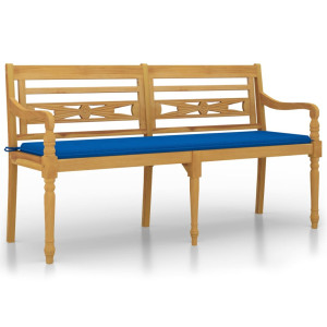 Bancă Batavia Cu Pernă Albastru Regal, 150 Cm, Lemn Masiv Tec