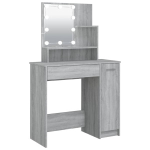Masă De Toaletă Cu Led, Gri Sonoma, 86,5X35X136 Cm