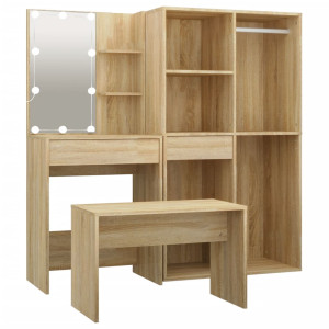 Set De Măsuță De Toaletă Cu Led, Stejar Sonoma, Lemn Prelucrat